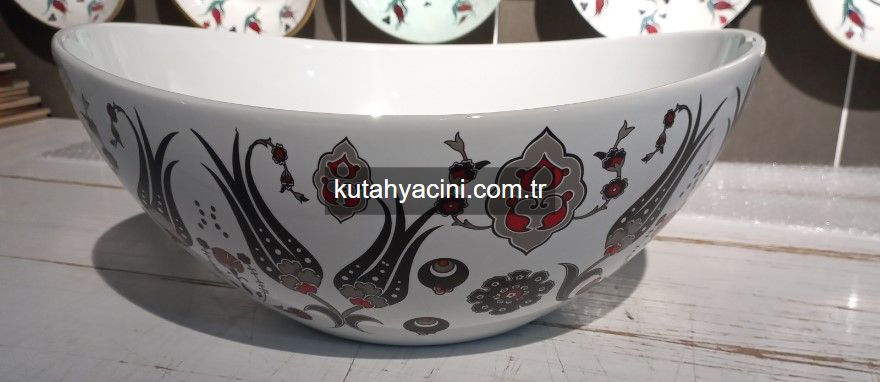 Porselen El Dekor Çinili Lavabo 40 x 32 x18 x11 cm-3